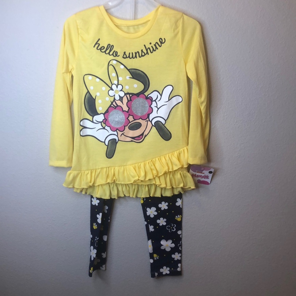 Yellow and navy blue hello sunshine Minnie Mouse outfit size 6X